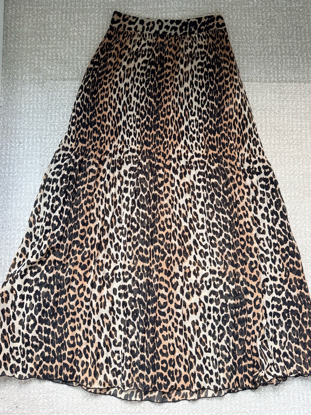 Ganni Leopard Pleated Georgette Skirt, Size 36